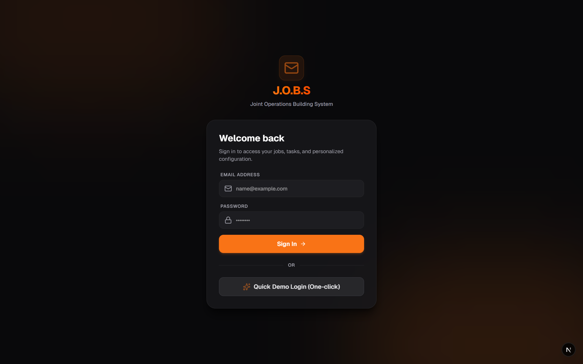 Picture of the prototype’s login page.